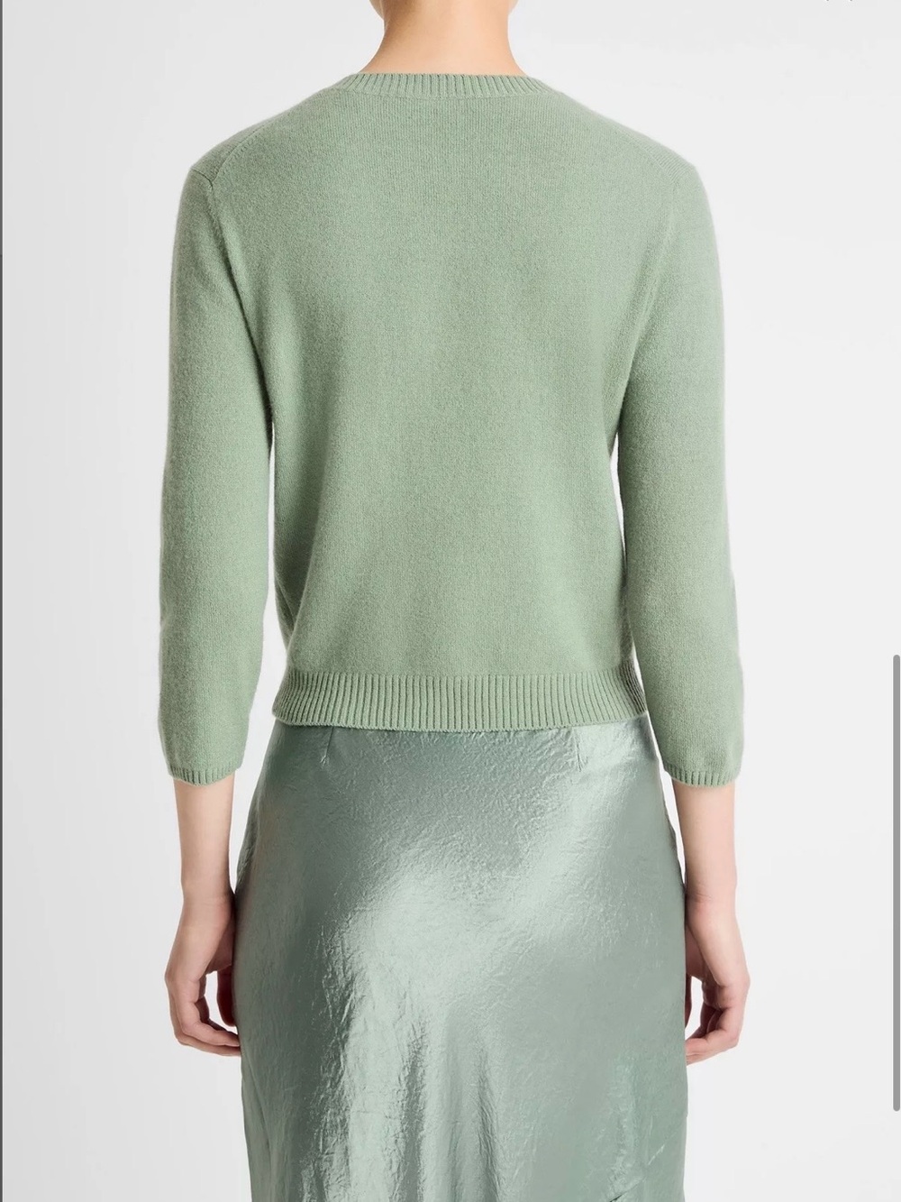 Vince Wool and Cashmere Blend V-Neck 3/4 Sleeves Sweater  Green size S - Picture 3 of 11